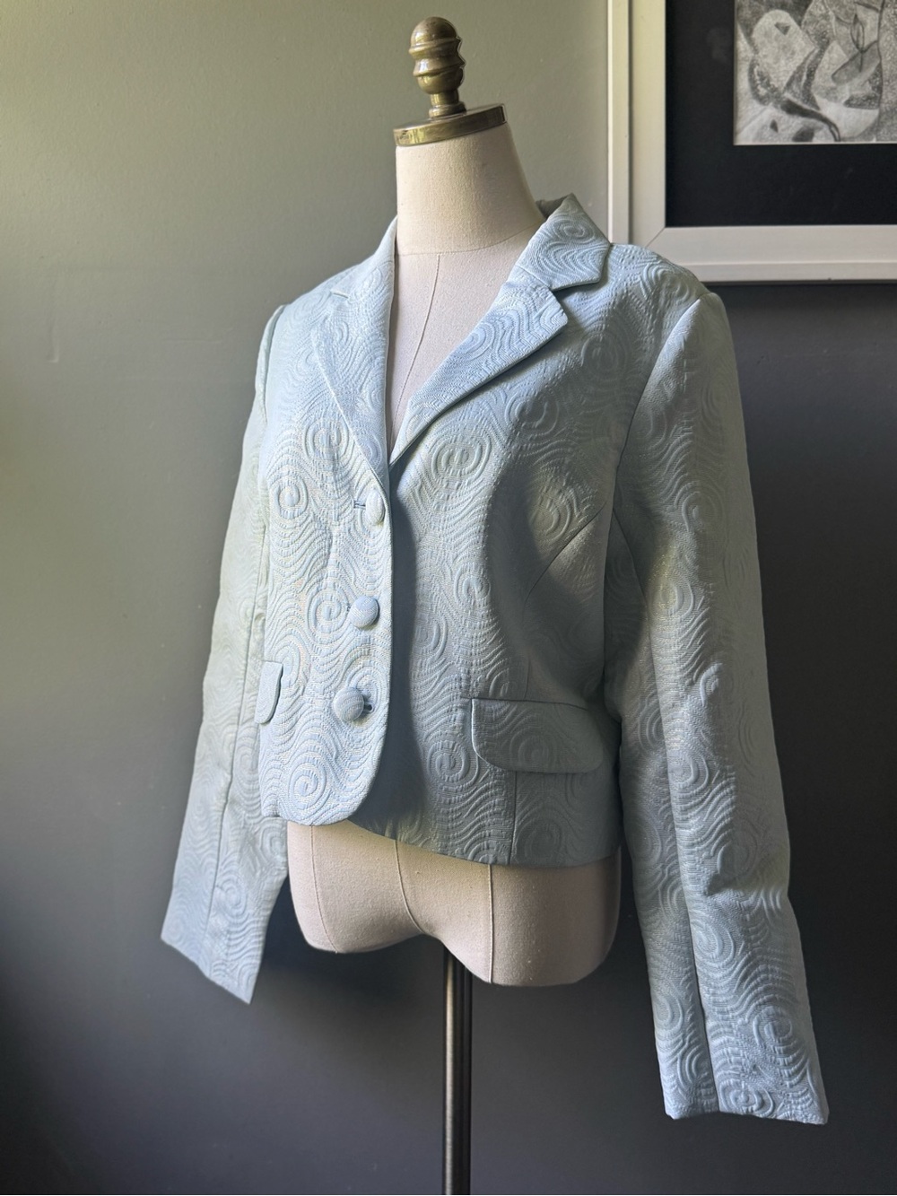 Old Navy Light Blue and Gold Swirl Button Up Blazer Jacket Size Large NWT
